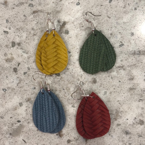 Jewelry - Four pairs leather teardrop cut earrings
